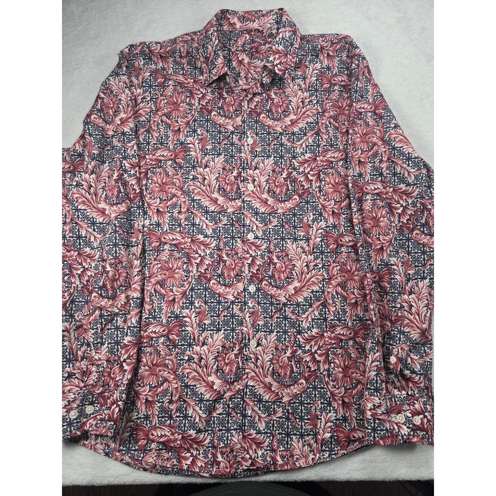 Tasso Elba Men's Large Button Up Shirt Red Blue Floral Paisley Print Cotton
